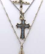 Group Lot of 3 Vintage 925 Sterling Silver Cross Pendants on Chain Necklaces