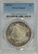 Virtual Gem BU 1879-S Morgan Silver Dollar. PCGS MS64