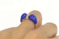 14K Yellow Gold 1950's Carved Lapis Lazuli Diamond Bow Ring