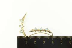 14K Yellow Gold Marquise Blue Topaz Curved CZ Drop Dangle Earrings