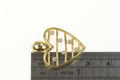 10K Yellow Gold Retro Diamond Bar Striped Heart Love Pendant