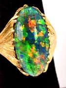 Captivating High Quality Australian Black Opal Ring in 14K Yellow Gold