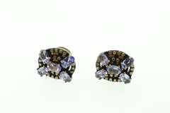Elegant Iolite Patterned Silver Earrings with Diamond Accents
