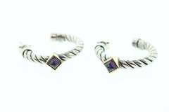 AUTHENTIC DAVID YURMAN STERLING AND 18K GOLD CLASSIC CABLE HOOP EARRINGS