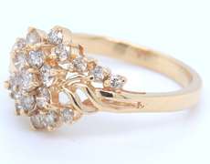 Brilliant Yellow Gold Champagne Diamond Flower Cluster Ring