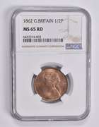 MS65 RD 1862 Great Britain 1/2 Penny NGC