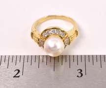 Lush Pearl and Diamond Ring in 18K Yellow Gold