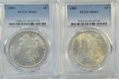 Great Choice BU 1880 & 1883 Morgan Silver Dollars. PCGS MS63