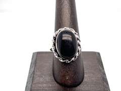 👻BOO!TIFUL👻 Oval Petite Oval Black Onyx Tibetan Silver Rope Design Ring