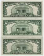 3 Crisp Uncirculated 1934 Series $5 Silver Certificates