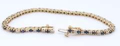 Ideal Yellow Gold Blue Sapphire and Diamond Tennis Bracelet