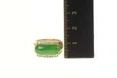18K Yellow Gold Retro Oval Jade Diamond Accent Ornate Ring