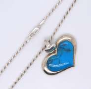 Vintage Italian 925 Sterling Silver Heart Shaped Turquoise Pendant on Chain
