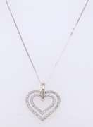 Wonderful White Gold Double Heart Diamond Pendant on Chain