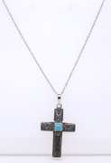 Seed & Sage 925 Sterling Silver Signed Turquoise Cross Pendant on Chain