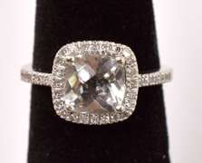 Gorgeous Green Amethyst and Diamond Ring in 14K White Gold