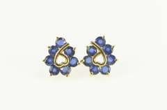 14K Yellow Gold Sapphire Heart Loop Cluster Stud Earrings