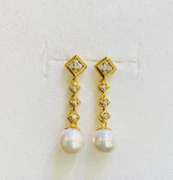 14kt Yellow Gold, Pearl, & Diamond Earrings