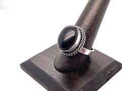 👻BOO!TFUL👻 Oval Black Onyx Tibetan Silver Double Rope Design Ring