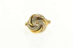 10K Yellow Gold Diamond Twist Knot Retro Spiral Statement Ring
