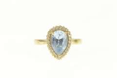 14K Yellow Gold Pear Blue Topaz Diamond Halo Engagement Ring