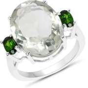 Plated Rhodium 7.90ct Green Amethyst and Chrome Diopside Ring