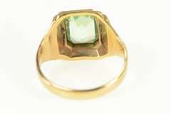10K Rose Gold Art Deco Men's Green Stone Bezel Solitaire Ring