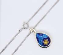 Vintage Sterling silver Blue Glass Pendant on Chain
