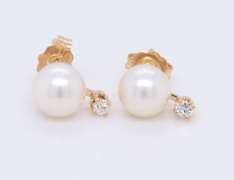 Fancy Yellow Gold Pearl and Diamond Earrings