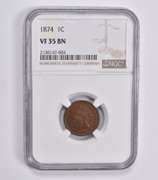 VF35 BN 1874 Indian Head Cent NGC
