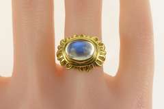 18K Yellow Gold 5.95 Ct Moonstone Sunflower Ornate Statement Ring