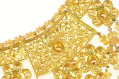 22K Yellow Gold Floral Beaded Fringe Elaborate Filigree Necklace