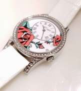 Ed Hardy Classic ladies roses watch with Swarovski crystals and white leather strap