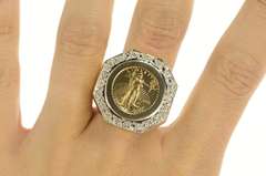 14K Yellow Gold 0.50 Ctw Diamond American Eagle $5 Gold Coin Ring