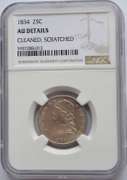 1834 Capped Bust Quarter NGC AU Details Cleaned, Scratched.