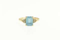 14K Yellow Gold Emerald Cut Blue Topaz Diamond Classic Ring
