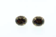 Dignified Smoky Quartz Earrings with Gold Plated Silver and Diamond Accents