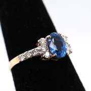 Deep Blue Sapphire and Diamond 14kt Ring