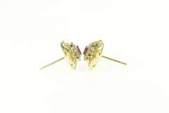 14K Yellow Gold 2.10 Ctw Ruby Diamond Ballerina Halo Stud Earrings