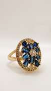 22kt Gold Plated Blue Sapphire & Gemstone Cocktail Ring