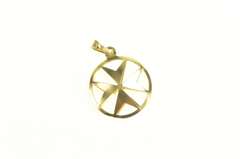 18K Yellow Gold Compass Chevron Cross Pattée Symbol Pendant