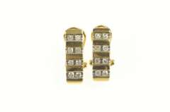 14K Yellow Gold Grooved Channel Squared Oval Bar Hoop Earrings