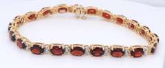 Majestic Yellow Gold oval Garnet and Diamond Tennis Bracelet