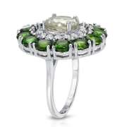 Plated Rhodium 2.87ct Green Amethyst and White Topaz Ring
