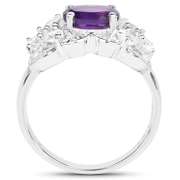 Plated Rhodium 1.15ct Amethyst and White Zircon Ring