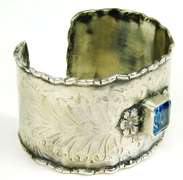 Designer Wide Sterling Cuff with Blue Topaz