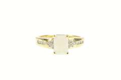14K Yellow Gold Squared Natural Opal Diamond Accent Ring