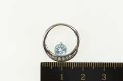 10K White Gold Round Blue Topaz Diamond Channel Round Pendant