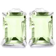 10K WHITE GOLD OCTAGON SHAPE 5*7MM GREEN AMETHYST EARRING STUDS