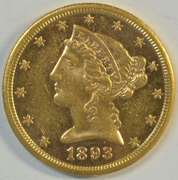 Prooflike better date 1893-S US $5 Liberty Gold Piece